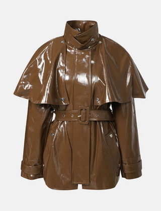 Berenice - Gulia Vinyl Jacket with Capelet - Brown