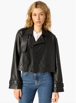 Cami NYC - Saskia Cropped Leather Trench Coat - Black