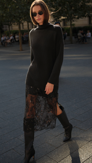 Cami NYC - Catherine Cashmere Blend Mockneck Tunic Sweater - Black