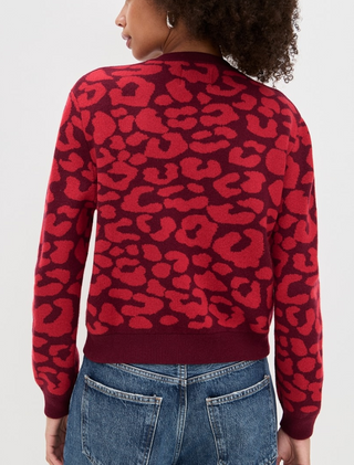 Jumper 1234 - Leopard Merino Crewneck Cardigan - Burgundy/Red