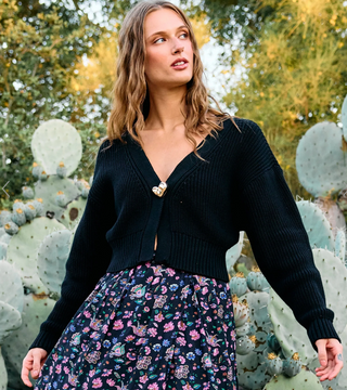 Cleobella - Ribbed Cotton Cardigan with Heart Clasp - Black