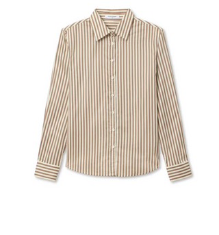 perfectwhitetee - Gisele Poplin Long Sleeve Button Up Shirt - Mocha Stripe