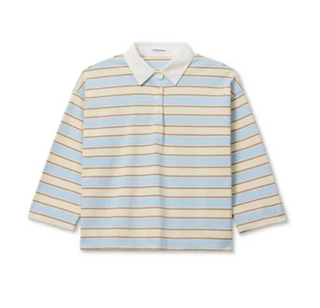 perfectwhitetee - Daria 3/4 Sleeve Rugby Shirt - Powder Blue Stripe