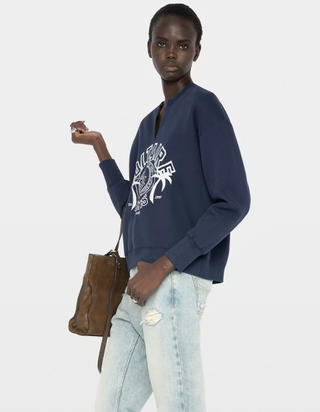 Zadig & Voltaire - Olive V-Neck Embroidered Sweatshirt - Encre