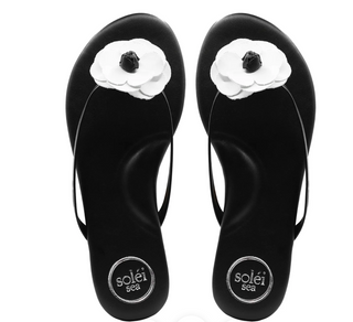 Solei Sea - Valentina Vegan Leather Thong Sandal - Black/White