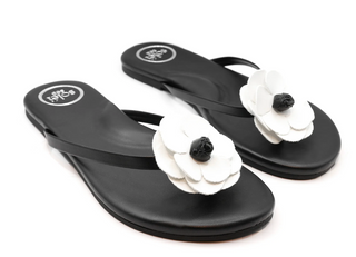 Solei Sea - Valentina Vegan Leather Thong Sandal - Black/White