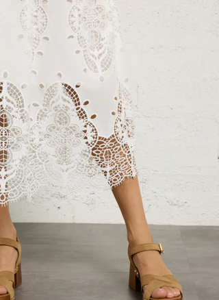 Berenice - Jizlene Cotton Lace Midi Skirt - White