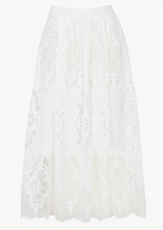 Berenice - Jizlene Cotton Lace Midi Skirt - White