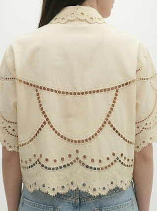 Berenice - Caya Embroidered Lace Cropped Shirt - Pale Yellow