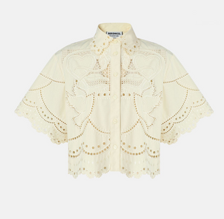 Berenice - Caya Embroidered Lace Cropped Shirt - Pale Yellow