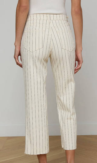 L'Agence - Wanda Cropped Wide Leg Pant - Ecru/Navy Stripe