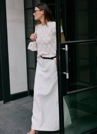 White & Warren - Cotton Pointelle Knit Top - Ivory