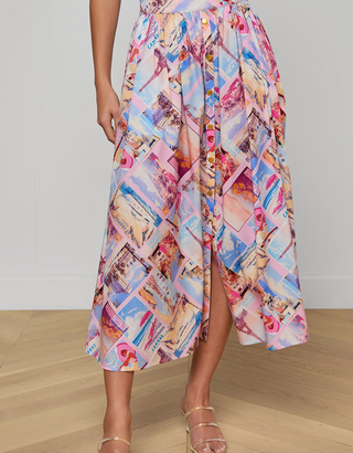 L'Agence - Seina Poplin Midi Skirt - Postcard Print