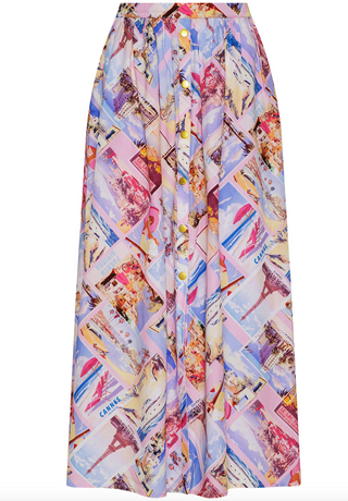 L'Agence - Seina Poplin Midi Skirt - Postcard Print