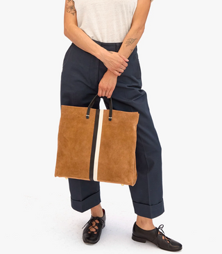 Clare V. - Simple Tote Suede Shoulder Handbag - New Camel/Racing Stripes