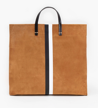 Clare V. - Simple Tote Suede Shoulder Handbag - New Camel/Racing Stripes