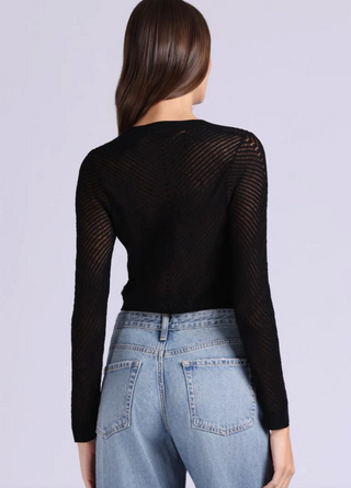 Minnie Rose - Open Pointelle Cropped Cardigan Sweater - Black