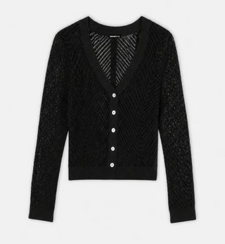 Minnie Rose - Open Pointelle Cropped Cardigan Sweater - Black