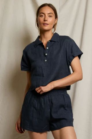 perfectwhitetee - Tabitha Cropped Linen Polo Tee Shirt