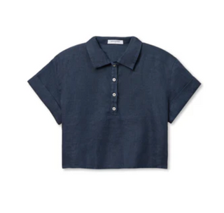 perfectwhitetee - Tabitha Cropped Linen Polo Tee Shirt