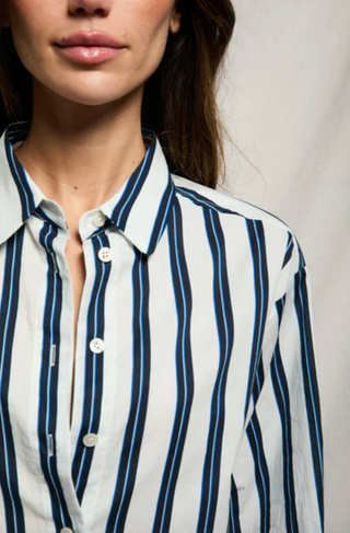 perfectwhitetee - Naomi Cropped Poplin Button Down Shirt - Sugar/Navy Stripe