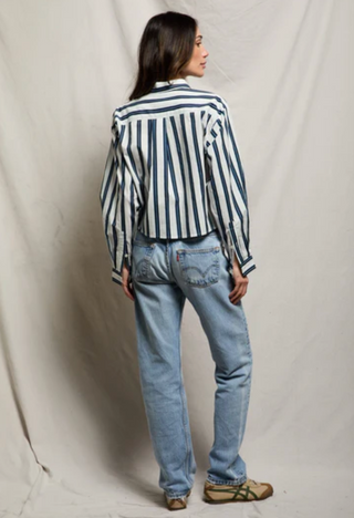 perfectwhitetee - Naomi Cropped Poplin Button Down Shirt - Sugar/Navy Stripe