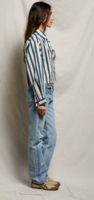 perfectwhitetee - Naomi Cropped Poplin Button Down Shirt - Sugar/Navy Stripe