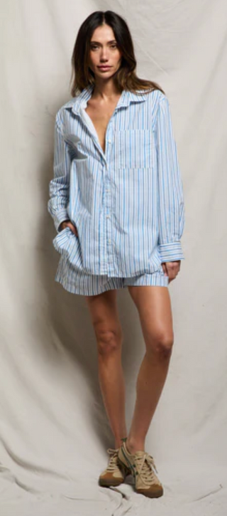 perfectwhitetee - Avalon Poplin Button Down Shirt - Pacific Stripe