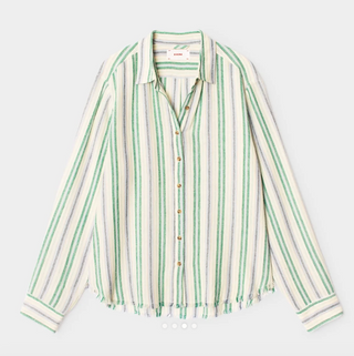 Xirena - Bowie Linen Button Up Shirt - Blue Moss Stripe