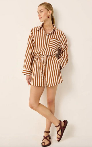 Marie Oliver - Dakota Long Sleeved Poplin Playsuit - Coffee/Cream