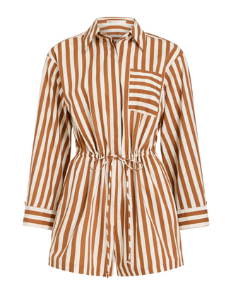 Marie Oliver - Dakota Long Sleeved Poplin Playsuit - Coffee/Cream