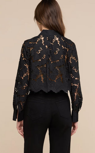 L'Agence - Seychelles Cropped Eyelet Lace Blouse - Black