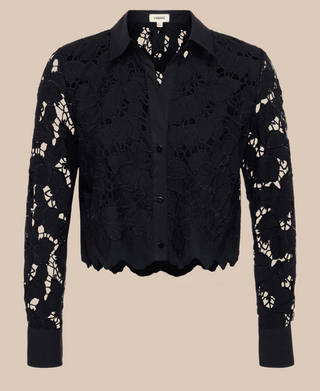 L'Agence - Seychelles Cropped Eyelet Lace Blouse - Black