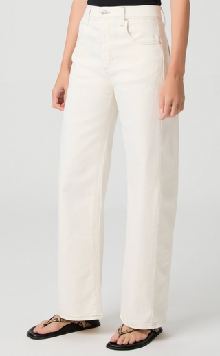 Paige - Arellia Skimmer Contrast Stitch Barrel Leg Jean - Ecru/Taupe