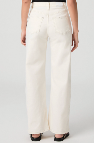 Paige - Arellia Skimmer Contrast Stitch Barrel Leg Jean - Ecru/Taupe