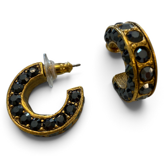 Elizabeth Cole - Aira Studded Hoop Earrings - Dark Crystal