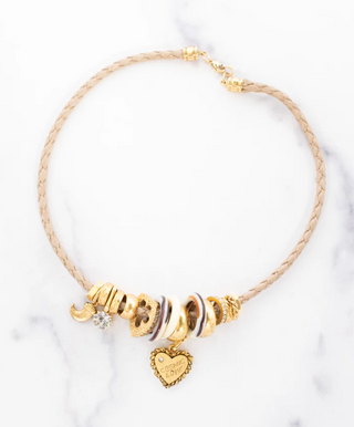 Elizabeth Cole - Cosmic Love Leather Cord Charm Necklace - Tan
