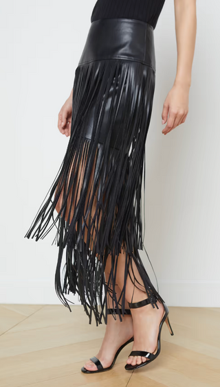 L'Agence - Karolina Fringe Maxi Skirt.- Black