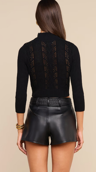 L'Agence - Kamdyn Cable Knit Cropped Sweater - Black/Gold