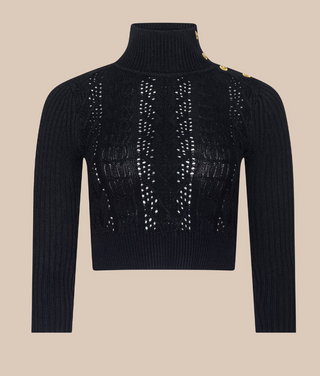 L'Agence - Kamdyn Cable Knit Cropped Sweater - Black/Gold
