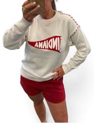 Ellsworth & Ivey - Custom Indiana Pennant Cotton Crewneck Sweater - Vintage White/Red