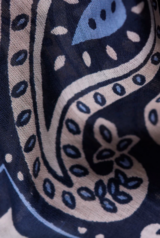 Maison Lecomte Flament - Cotton Voile Square Scarf - Dark Navy Rodeo