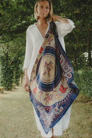 Maison Lecomte Flament - Rodeo Large Silk Scarf - Navy