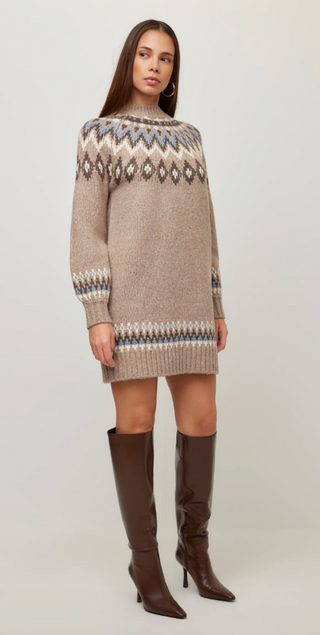 Fifteen Twenty - Vera Jacquard Sweater Dress - Taupe Multi