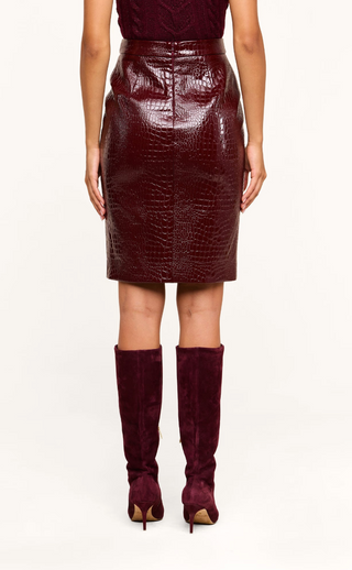 L'Agence - Violetta Embossed Vegan Leather Skirt - Dark Port Croc
