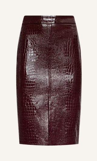 L'Agence - Violetta Embossed Vegan Leather Skirt - Dark Port Croc