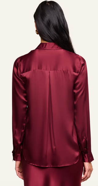 L'Agence - Tyler Long Sleeved Button Down Silk Blouse - Merlot Red