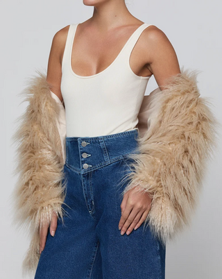 L'Agence - Sabine Faux Fur Stole Wrap - Biscuit