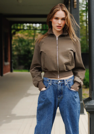perfectwhitetee - Milana Travel Cropped Track Jacket - Dark Olive