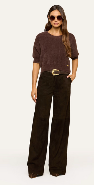 L'Agence - Guinevere Cropped Fuzzy Pullover Sweater - Dark Java